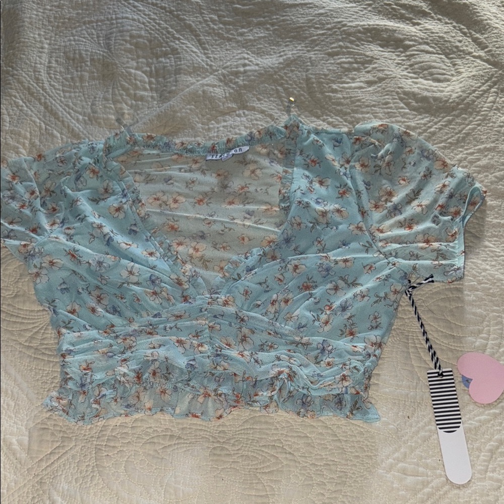 Floral Blue Sheer Top